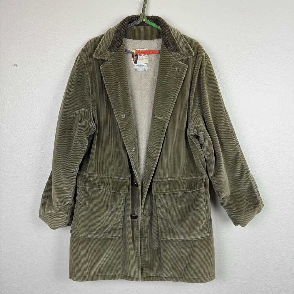 Vintage Penney’s Sports Outdoors Corduroy Field Jacket Sherpa Lined Green 40